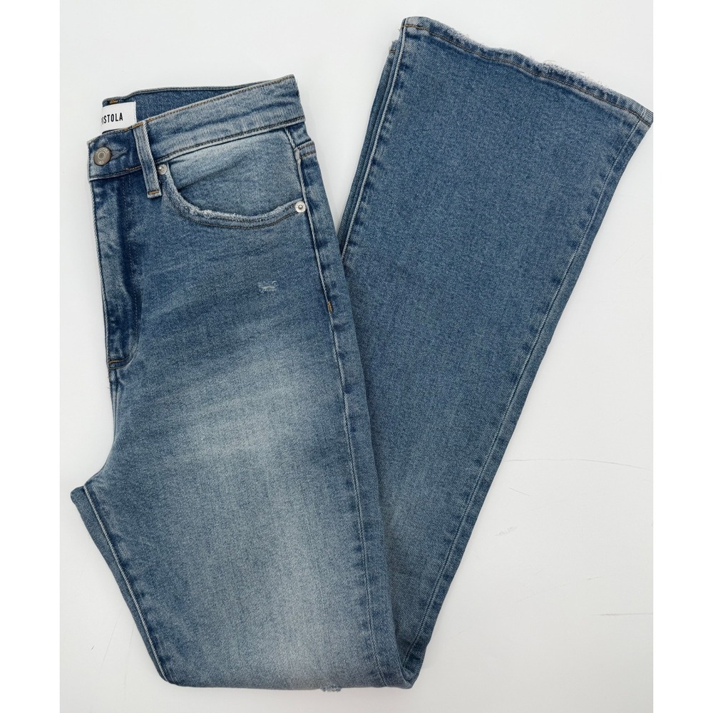 Pistola Womens High Rise Flare Jeans Medium Wash Distressed Raw Hem‎ Size 26